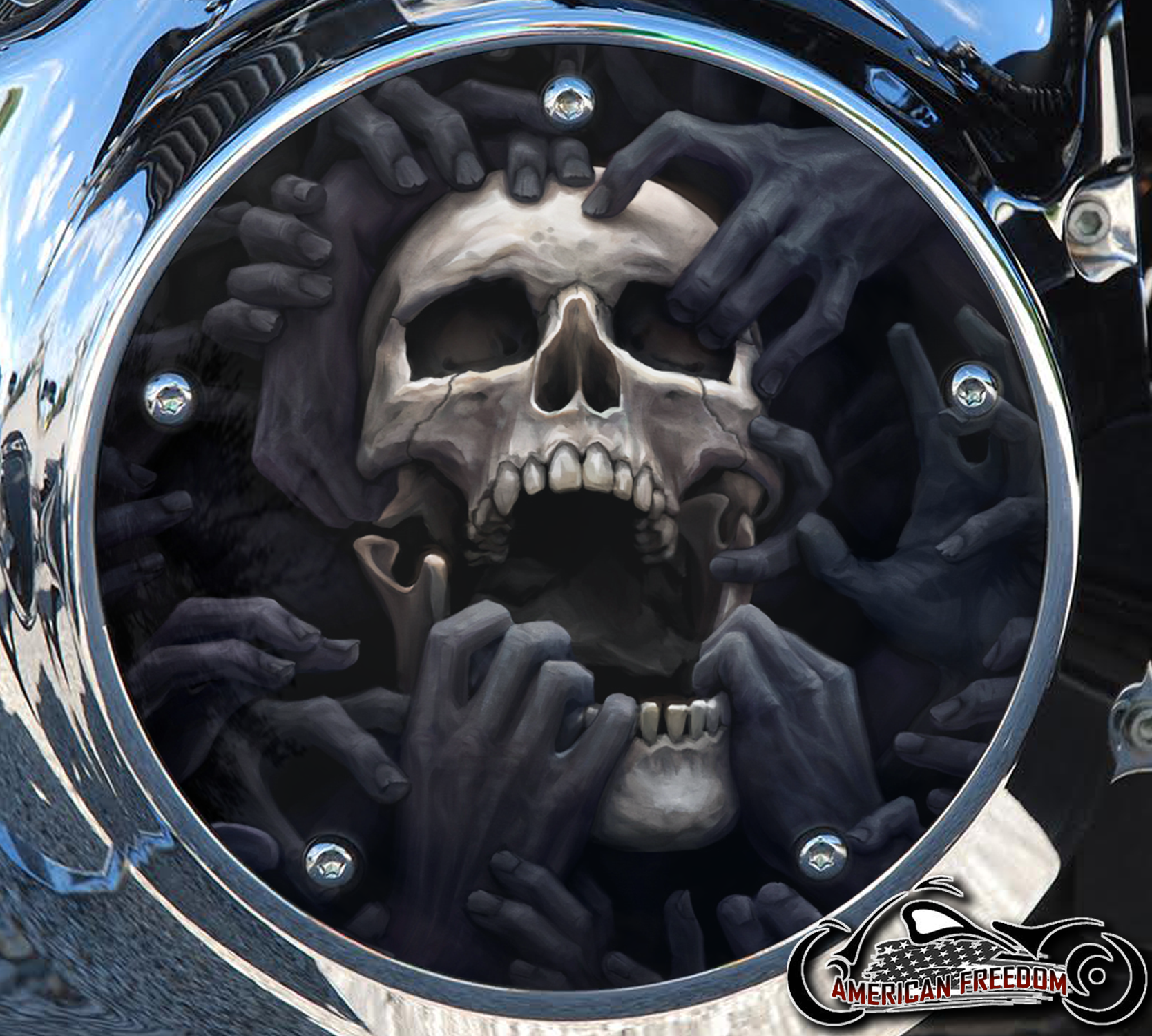 Custom Derby Cover - Torn Apart Skull